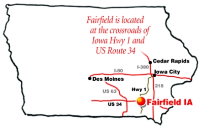Map showing location of Fairfield, Iowa