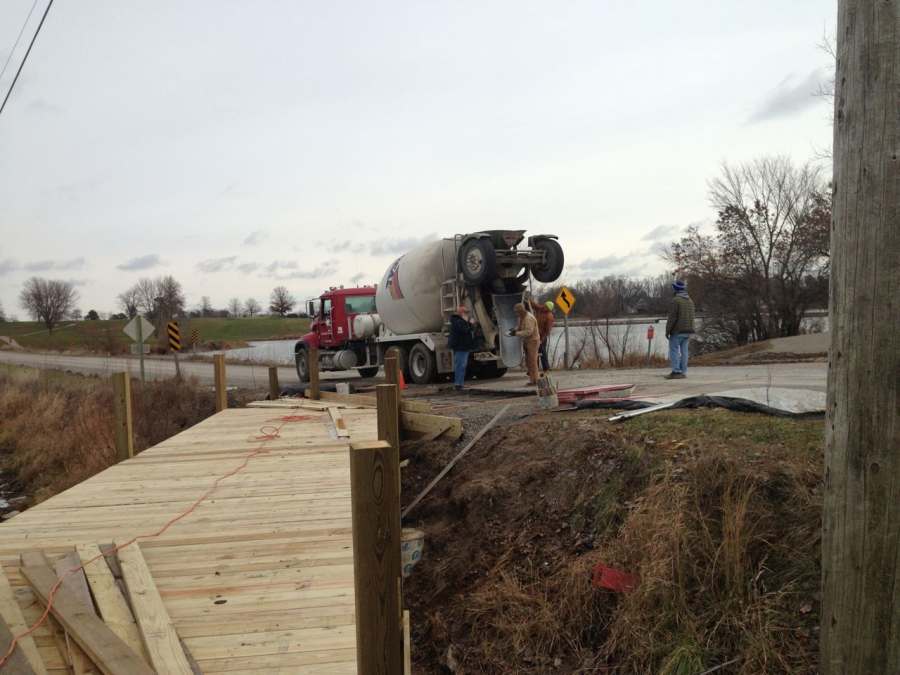 Concrete pad at the east end of the bridge. (Fri, Nov 22).