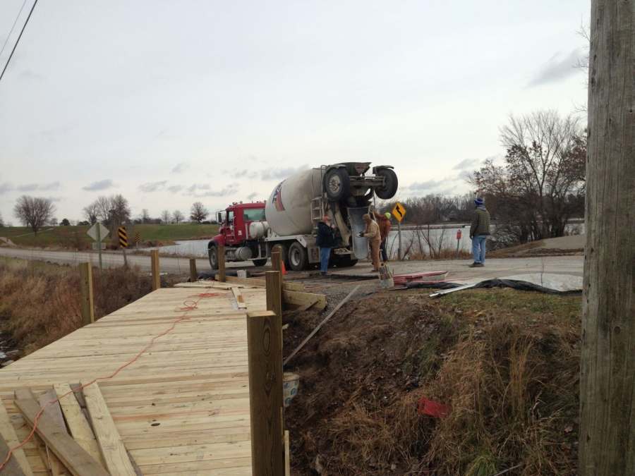 Concrete pad at the east end of the bridge.  (Fri, Nov 22).