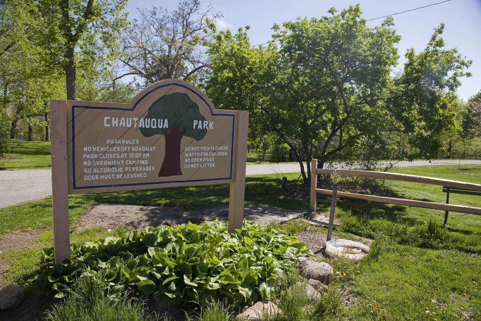 Chautauqua Park sign.