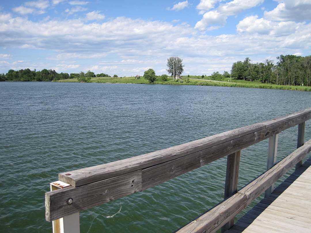 The Pleasant Lake parking lot and the gazebo in the background.