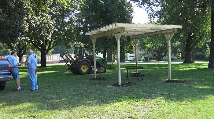 Volunteers just finished installing a pergola (Aug 19, 2010).