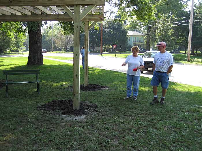 Dave and Sheri Neff inspect the work.    They are heading the project to improve the park.