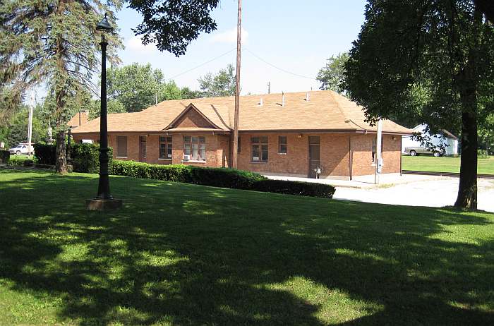 The retired Amtrak railroad station at the north end of the park, still owned by BNSF Railroad.