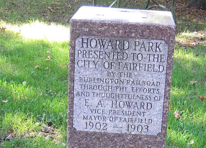 In 1912, Elmer A. Howard, then a vice-president of the C, B & Q railroad, persuaded them to give land for this park.
