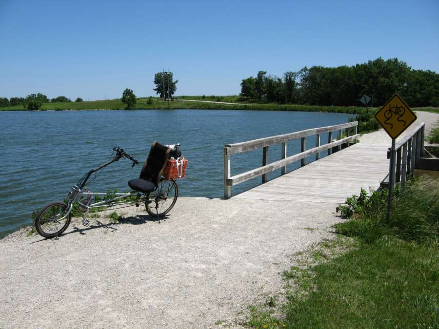 The trail bridge over Pleasant Lake.