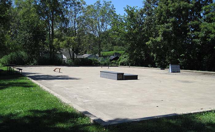 The skate park, which can be flooded to create an ice skating rink.