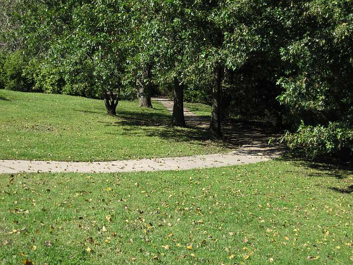 The playground is behind the houses.