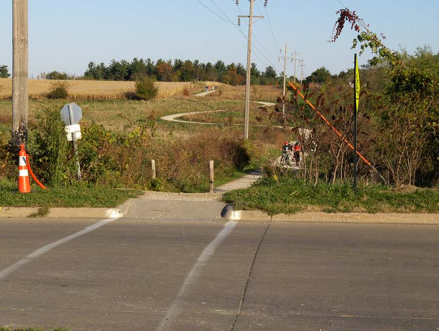 Looking east from B Street to the start of the Lake-to-Lake Trail section of the Loop Trail.