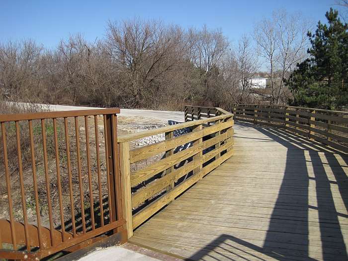 The east side curves left to join the old railroad bed.