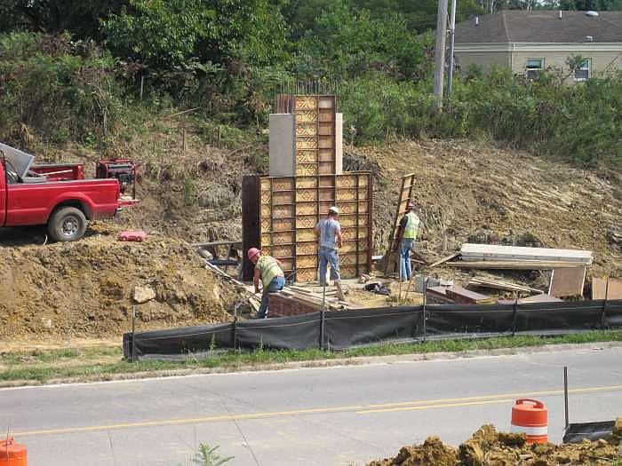 The east pier - a form is being prepared for the top piece of the pier.