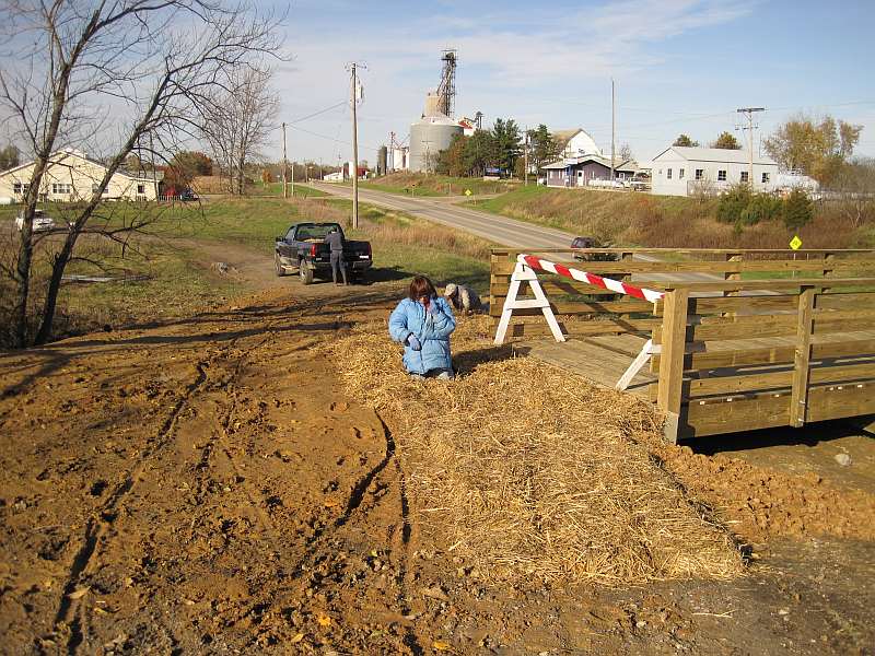 Dirt had been moved around to meet the end of the approach, and then it rained. A stone surface will be applied later.