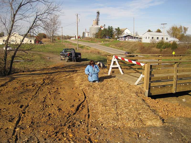 Dirt had been moved around to meet the end of the approach, and then it rained.   A stone surface will be applied later.