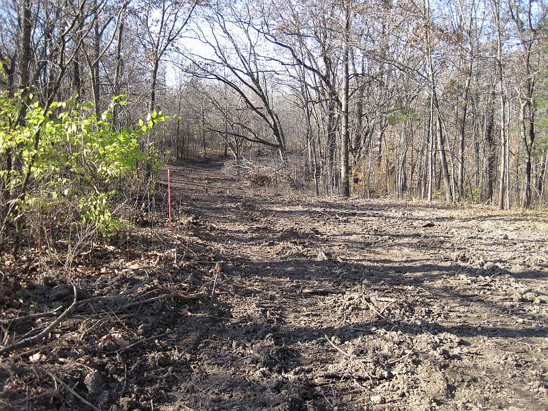 The trail heads downhill.