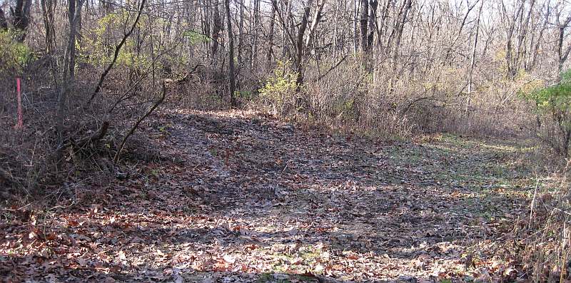 At the red marker, instead of continuing north, we turn left to follow the old railroad, built in 1858.