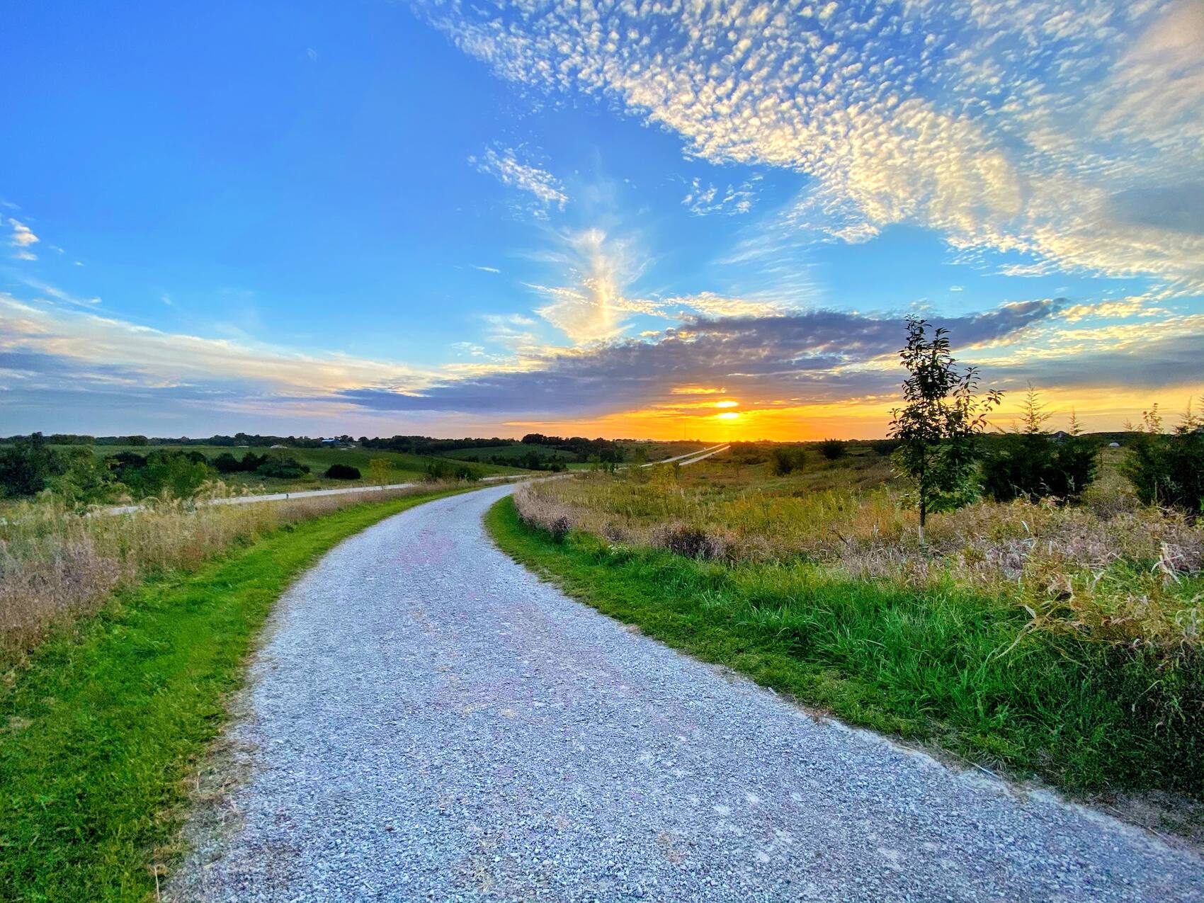 Sunset over a winding limestone stretch of the Fairfield Loop Trail